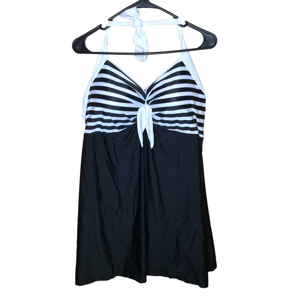 Black & White One Piece Swimsuit Skirt New 4XL